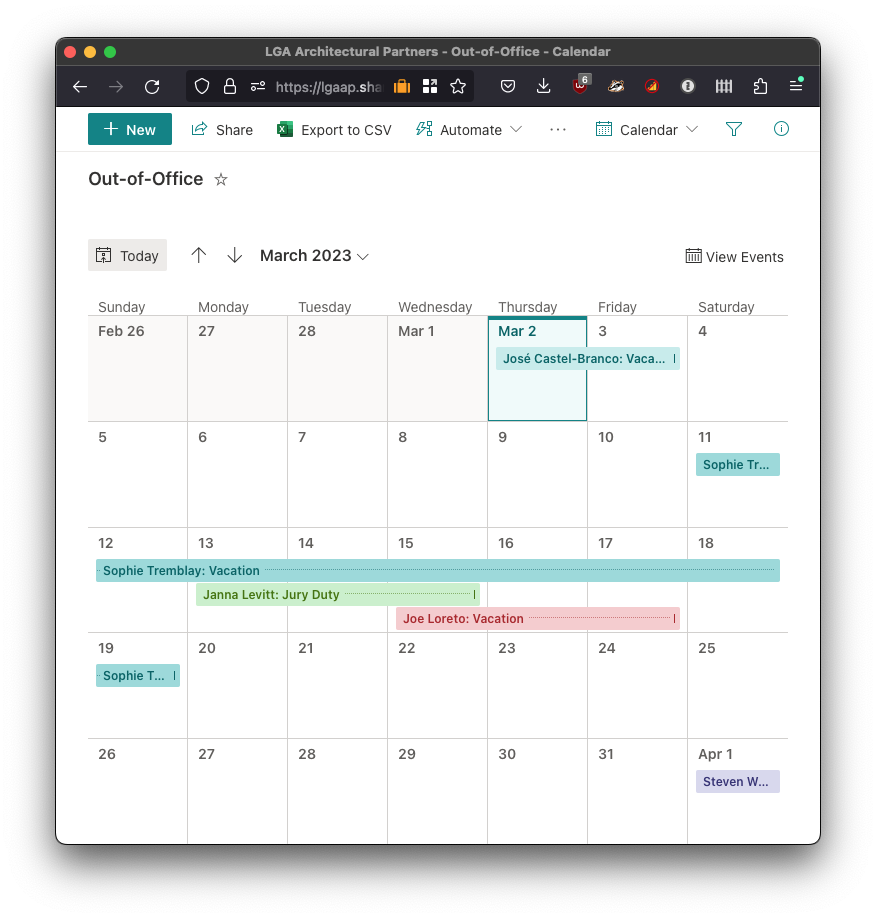 Out of Office Calendar